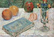 Paul Signac still life with a book and roanges painting